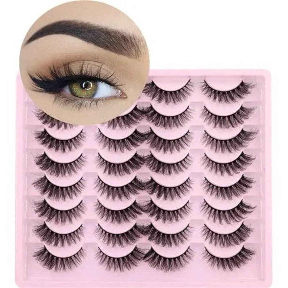 False Eyelashes Natural Look Wispy Fake Lashes Fluffy 15mm Short Cat Eye Faux Mi